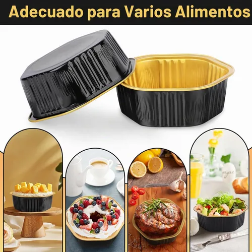 Vista 7 de Beasea Tazas desechables para hornear con tapas, juego de 50 unidades, 13.5 oz 400 ml, ramekins de aluminio con tapa de papel de aluminio, moldes
