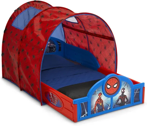 Vista 11 de Delta Children - Cama para dormir y jugar para niños pequeños con tienda de campaña, Mickey Mouse de Disney, Azul/Rojo