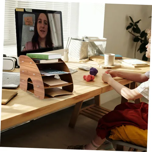 Vista 9 de Estantería de múltiples capas Soporte para libros Estante de almacenamiento de madera Soporte de archivo de papel de múltiples capas Paletas