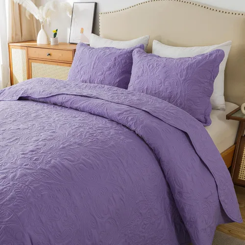 Vista 37 de HoneiLife Juego de ropa de cama tamaño Queen, juego de edredón de microfibra para cama Queen, colchas ligeras de 3 piezas, edredones reversibles