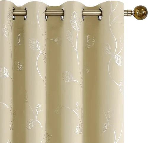 Vista 26 de BUHUA Cortinas pequeñas para ventana de 36 pulgadas de largo, 2 paneles, cortinas opacas con elegantes ramas de árbol plateadas, cortinas de bloqueo