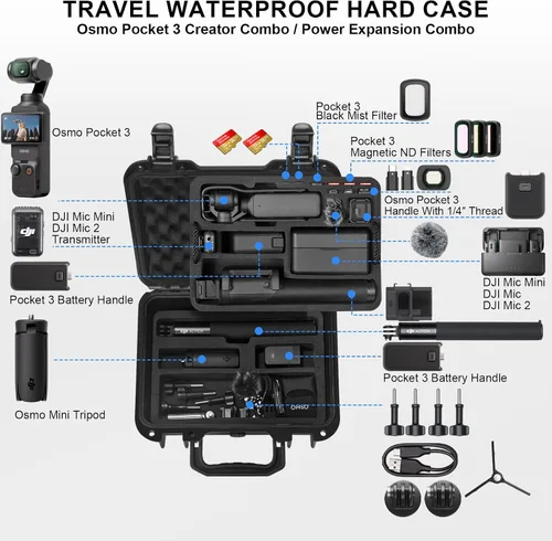 Vista 2 de Lekufee Funda Rígida Resistente al Agua para DJI Osmo Pocket 3, Mic 3/2/Mini, Combo de Creador, Combo de Expansión de Potencia, Cámara de Vlogging