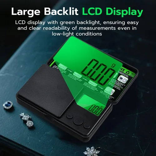 Vista 3 de Mcbazel Digital Pocket Gram Scale 500g x 0.01g High Precision Mini Kitchen Scale with LCD Display for Food, Jewelry, Coin, Coffee, Grains, Powder