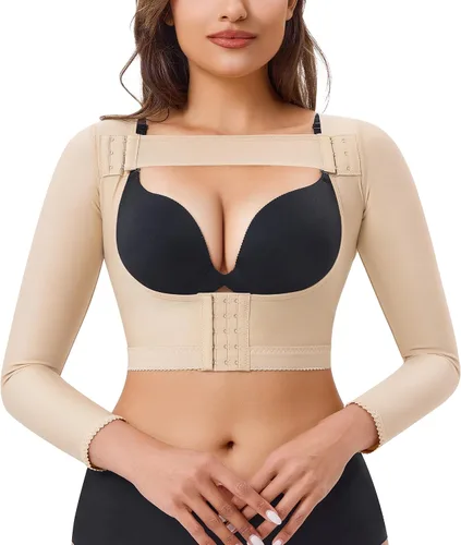 Vista 7 de LANCS - Mangas de compresión postquirúrgicas para mujer, moldeador de brazo superior, tops correctores de postura, chaleco moldeador Beige