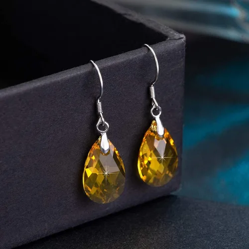 Vista 59 de Aretes colgantes de cristal austriaco con forma de lágrima para mujer, joyería hipoalergénica de plata de ley 925