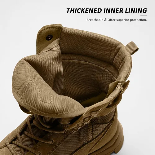 Vista 5 de Coostar Botas tácticas para hombre, ligeras, botas de combate militar, botas de trabajo con cremallera lateral, botas de motocicleta, para Coyote