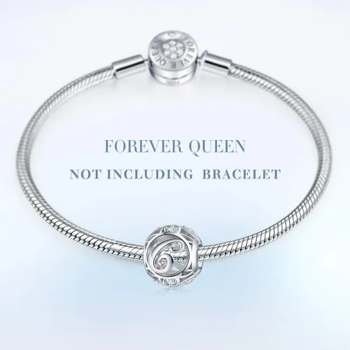 Vista 3 de FOREVER QUEEN Dije Colgante de Letra Inicial del Alfabeto A-Z para Pulsera Collar - Cuentas de Plata de Ley 925 CZ Joyería de Regalo Personalizada