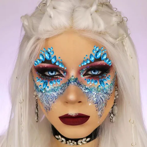 Vista 2 de 6 hojas de joyas para la cara, gemas para la cara, diamantes de imitación autoadhesivos para maquillaje, accesorios para disfraces de festivales