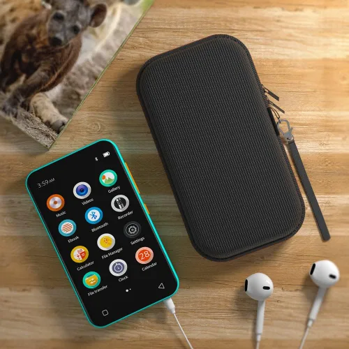 Vista 3 de TIMMKOO Reproductor de MP3 con Bluetooth, MP3 y MP4 para auriculares, cable USB y tarjeta de memoria (azul)