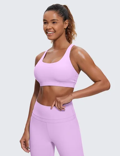 Vista 2 de CRZ YOGA - Top deportivo con tirantes delgados para mujer, brasier deportivo acolchado para yoga, entrenamiento y fitness, con espalda cruzada