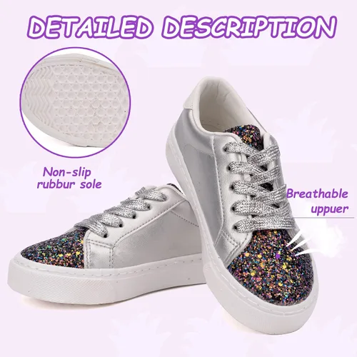 Vista 3 de Toandon Zapatillas de lona con lentejuelas brillantes para niños pequeños