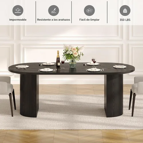Vista 7 de ONBRILL - Mesa de comedor ovalada de 70.8 pulgadas para mesa de comedor ovalada de 4 a 6 pulgadas con base curvada, color negro Mesas de cocina