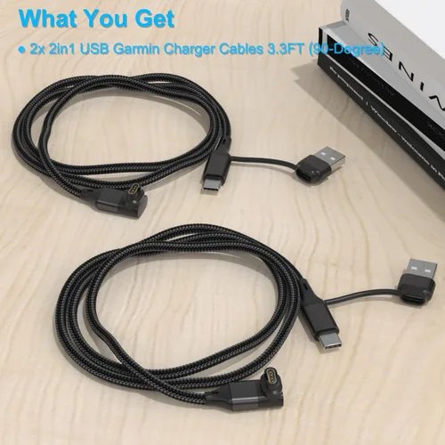 Vista 7 de Paquete de 2 cables de carga 2 en 1 para reloj Garmin de 3.3 pies, cable de carga USB con tipo C para Fenix 8 7 7X 6 Pro, Forerunner 970 965 570 265