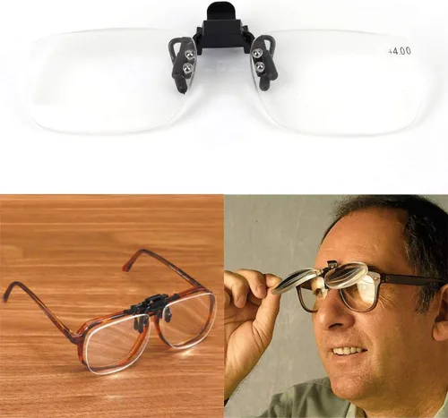 Vista 2 de Gafas de lectura con clip y lupa abatible, lupa, lentes para lectores unisex (2.0 x)