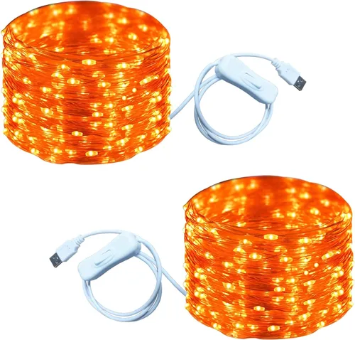 Vista 23 de RUICHEN Guirnalda de luces USB de 33 pies, 100 luces LED con interruptor de encendido/apagado (blanco cálido, paquete de 2)