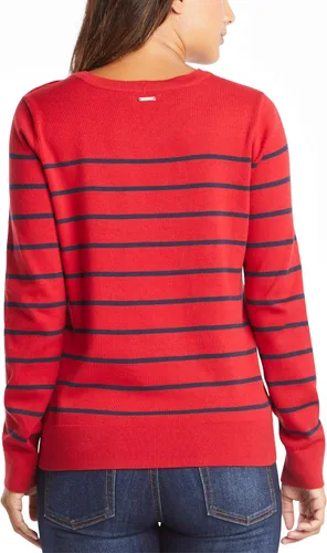 Vista 3 de Nautica Suéter de manga larga para mujer, 100% algodón, a rayas, cuello redondo