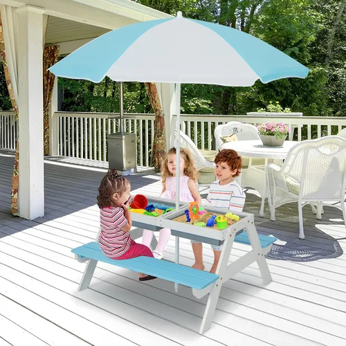 Vista 5 de Costzon Mesa de Picnic para Niños con Contenedores Sensoriales, Mesa de Arena y Agua 4 en 1 con Sombrilla de Altura Ajustable, Superficie de Mesa