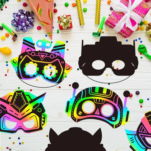 Vista 4 de BeYumi Robot DIY Máscara Artesanía – Juego de 30 Robots Máscara Rasca Juego de Regalo para Niños Niños Magia Rascar Papel Artesanía Kit de Artesanía