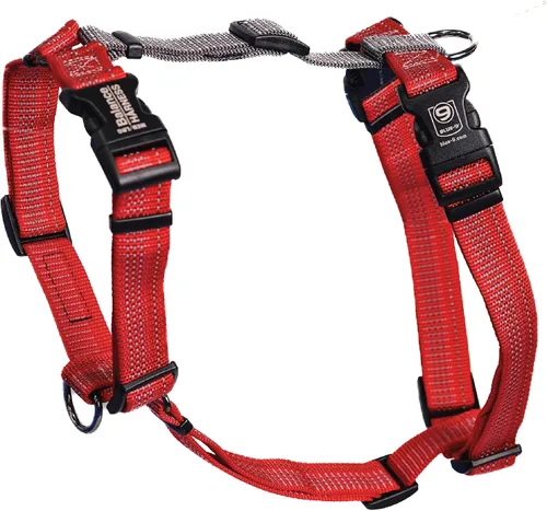 Vista 7 de Blue-9 Arnés reflectante con hebilla para perro, ajustable en el cuello, arnés de equilibrio sin jalón totalmente personalizable con costura Gris
