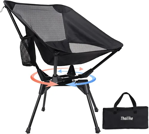 Vista 10 de Silla de camping giratoria de 360° mejorada para adultos, silla plegable portátil con soporte para tazas, mochila compacta ligera para exteriores