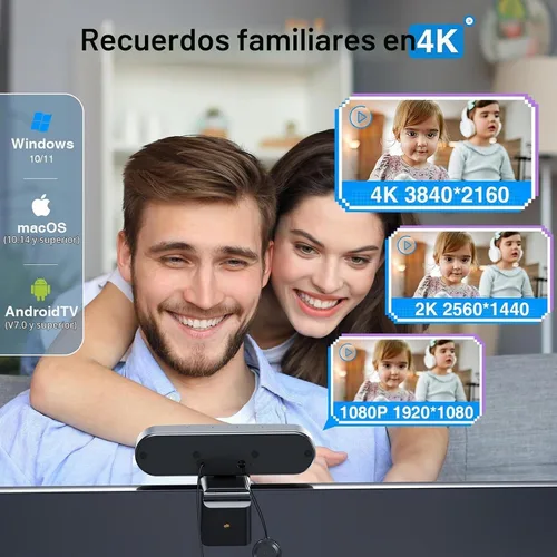 Vista 7 de EMEET C980 PRO Cámara web 4K 3-en-1 con micrófono y altavoz, cámara web de gran angular de 60°-98° con 4 micrófonos con cancelación de ruido, 2