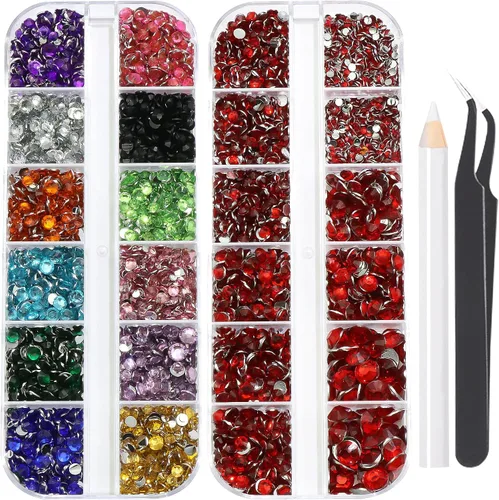 Vista 20 de 3520 diamantes de imitación de uñas color dorado champán para uñas, multiformas con parte trasera plana, diamantes de imitación redondos