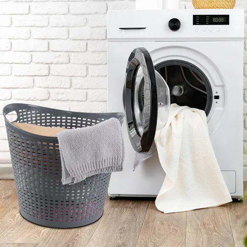 Vista 7 de Paquete de 6 cestas de plástico para ropa sucia de 30 L, cesta de almacenamiento de plástico grande, color gris Large Ventilated Plastic Storage