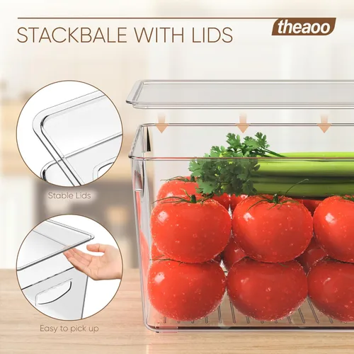 Vista 4 de theaoo Contenedores organizadores de refrigerador apilables grandes y dispensador de latas de soda para refrigerador con tapas
