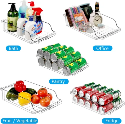 Vista 6 de Organizador de latas de soda ajustable de ancho transparente para refrigerador, dispensador de latas de soda expandible para cerveza, seltzer, Pop
