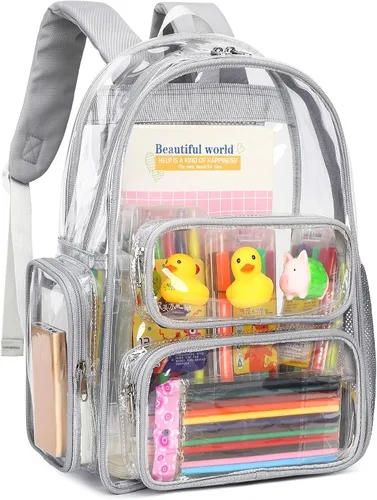 Vista 120 de CAMTOP Mochila transparente resistente y transparente para estudiantes, escuela, trabajo, festival, viajes, deportes, Beige, Mediana, Camtop Mochila