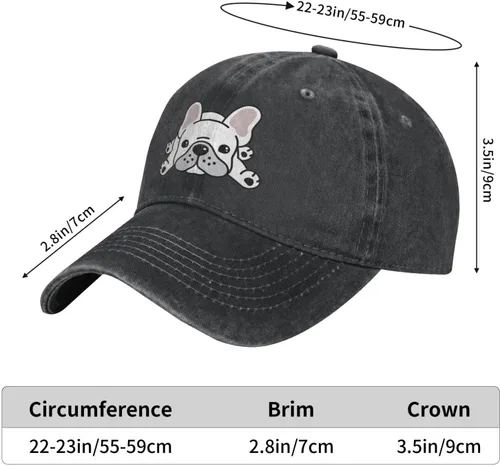 Vista 6 de VunKo Bulldog francés acostado vintage, desgastado, ajustable, de mezclilla lavada, para hombre, papá, camionero, gorra de béisbol para hombre