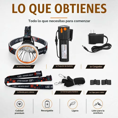 Vista 7 de Luces de caza de mapache recargables de alta potencia – Super brillante linterna frontal impermeable de LED, linterna de cabeza con haz ajustable
