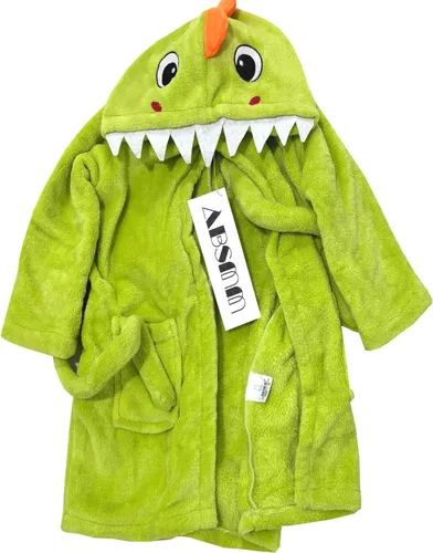 Vista 7 de Bata de baño para niños y niñas, diseño de dinosaurio de dibujos animados con cola y capucha Verde
