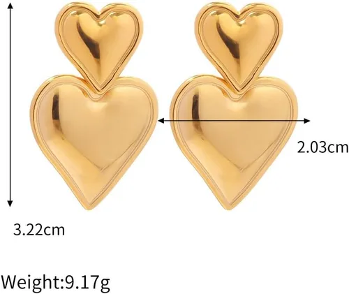 Vista 7 de Caiyao Aretes colgantes chapados en oro y plata para mujer, hipoalergénicos, de doble corazón, grandes, grandes, grandes, joyería para fiesta