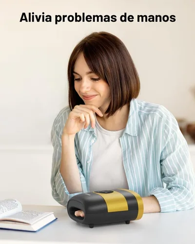Vista 3 de CINCOM Upgraded Hand Massager with Heat and Compression, Yellow Negro y amarillo