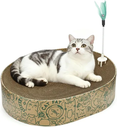 Vista 10 de Paquete de 6 almohadillas para rascar para gatos con cajas anidadas, juego de rascador para gatos que ahorran espacio, almohadillas reversibles
