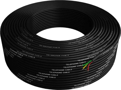 Vista 3 de Cable de teléfono 300 pies de negro redondeado (100 m de largo) 4x1/0.4 26 AWG calibre alambre sólido - Cable telefónico redondo de extensión