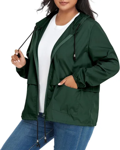 Vista 2 de Zando Plus Size Rain Jacket Womens Waterproof with Hood Windbreaker Travel Rain Coat for Women Lightweight Packable Raincoat