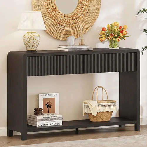 Vista 17 de FATORRI Mesa consola estrecha con almacenamiento, mesa de sofá de madera para entrada, mesas de pasillo modernas de 39.37 pulgadas y mesas de sofá