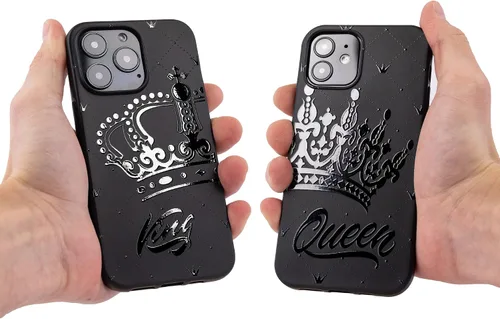 Vista 5 de Funda negra a juego compatible con iPhone SE 2022 2020 3ª 2ª generación - iPhone 7 - iPhone 8 para parejas, juego de funda de TPU para parejas
