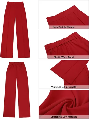 Vista 6 de Vetinee Pantalones de vestir para mujer, estilo casual, de cintura alta, pierna ancha, para trabajo, oficina, pantalones elásticos