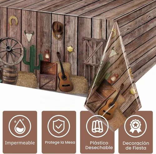 Vista 3 de Tiamon - Mantel de plástico con diseño de vaquero occidental (1 unidad)