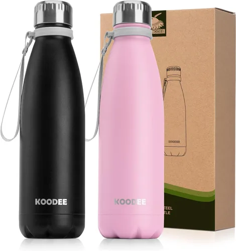 Vista 9 de koodee Botella de agua aislada (paquete de 2) botella de agua de doble pared de acero inoxidable 18/8, botella térmica de viaje con forma de cola