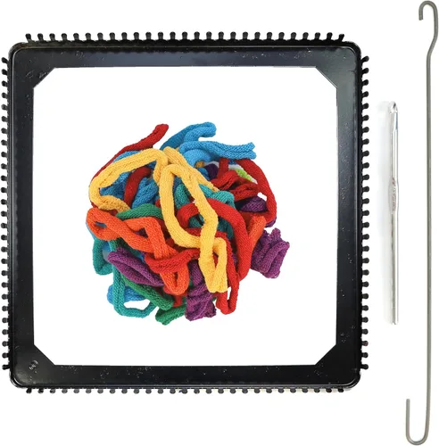 Vista 5 de Harrisville Designs Friendly Loom - Kit de tejido profesional para agarraderas, telar de metal resistente de 10 x 10 pulgadas y bucles de tejido