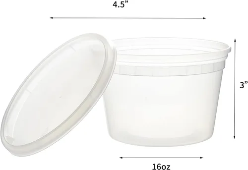 Vista 2 de FULING Paquete de 48 recipientes de plástico de 16 onzas con tapas, recipientes desechables para almacenamiento de alimentos, recipientes