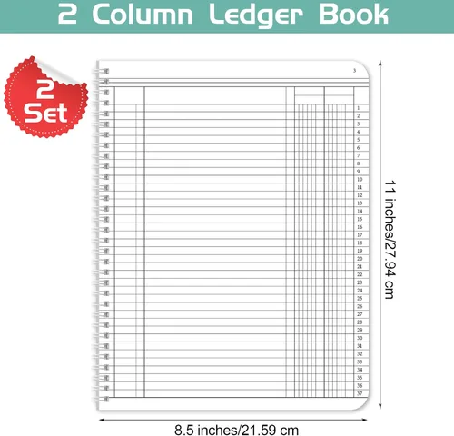 Vista 4 de Sayglossy Paquete de 2 libros de contabilidad columnar para contabilidad de negocios, 100 páginas, 8.5 x 11 pulgadas, Wire-O (2 columnas)