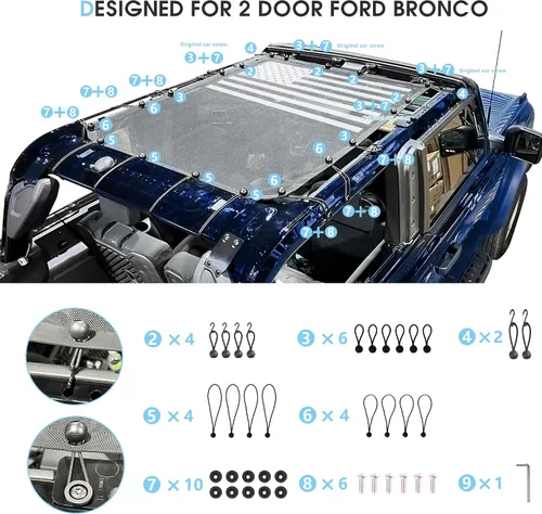 Vista 5 de sukemichi Parasol de 2 puertas para Ford Bronco, cubierta superior de bikini de malla, cubierta superior de Bimini para accesorios Ford Bronco 2021