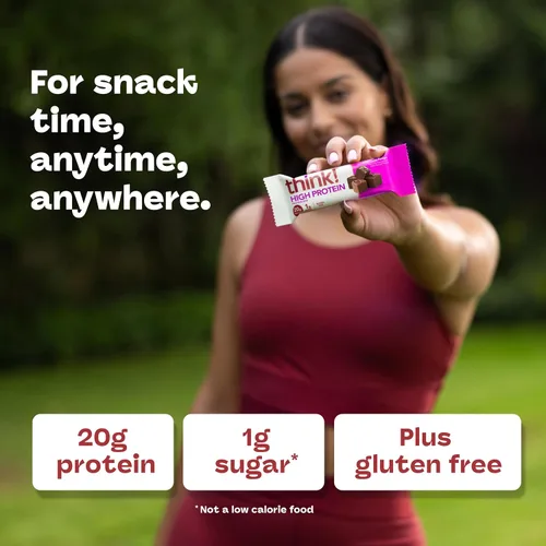 Vista 5 de Think! (thinkThin) Barras ricas en proteína de 20 gramos – Chocolate fundido, 0 gramos de azúcar, sin edulcorantes artificiales, sin gluten, sin
