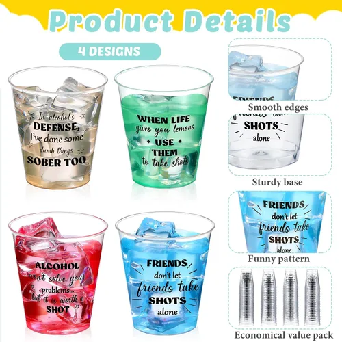 Vista 2 de Amyhill 100 vasos de chupito de plástico transparente de 2 onzas, mini vasos desechables, divertidos vasos de chupito para adultos, amigos, fiesta