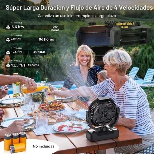 Vista 3 de Ventilador operado por batería Wavmill [200H Max], ventiladores alimentados por batería de celda D y USB 2 en 1, ventilador portátil para acampar